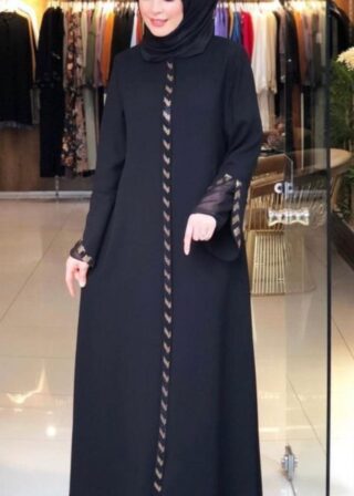 Black Abaya with Skin Embroidery