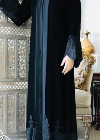 Mint & Black Abaya with Embellishment